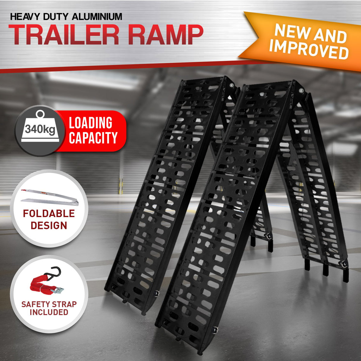 Kartrite Pair (x2) Aluminium Folding Loading Ramp ATV Motorbike Motorcycle Golf Buggy Trailer -
