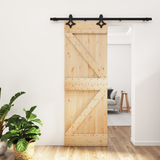 Sliding Door Natural and Black 70 x 210 cm Solid Pine Wood - Front View