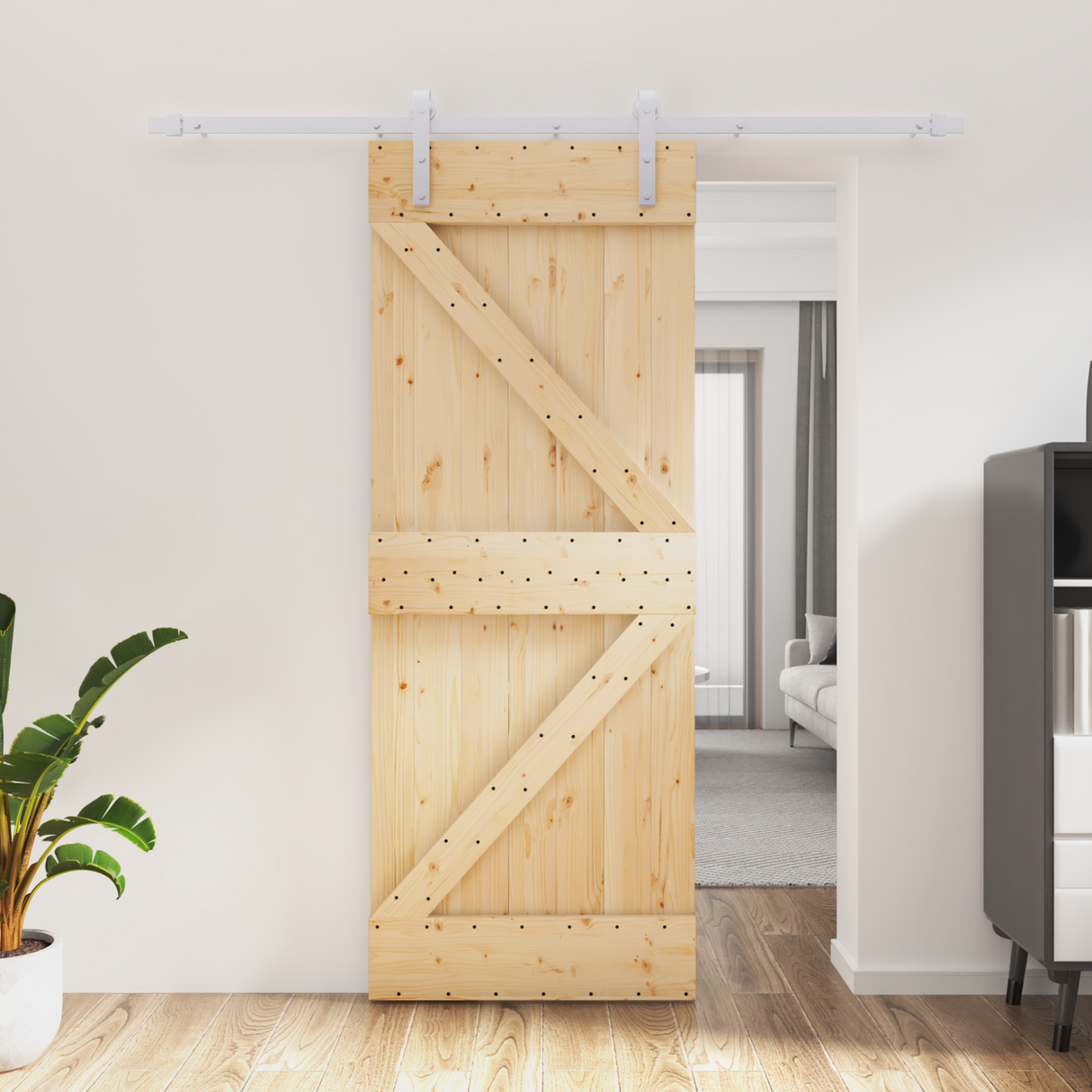 Sliding Door Natural and White 80 x 210 cm Solid Pine Wood