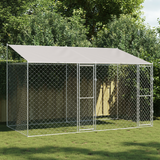 Dog Cage with Roof Silver 400 x 200 x 256 cm Steel and PE - Front View
