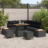 Garden Sofa Set 8 pcs Black Poly Rattan and Powder-coated Steel - Front View