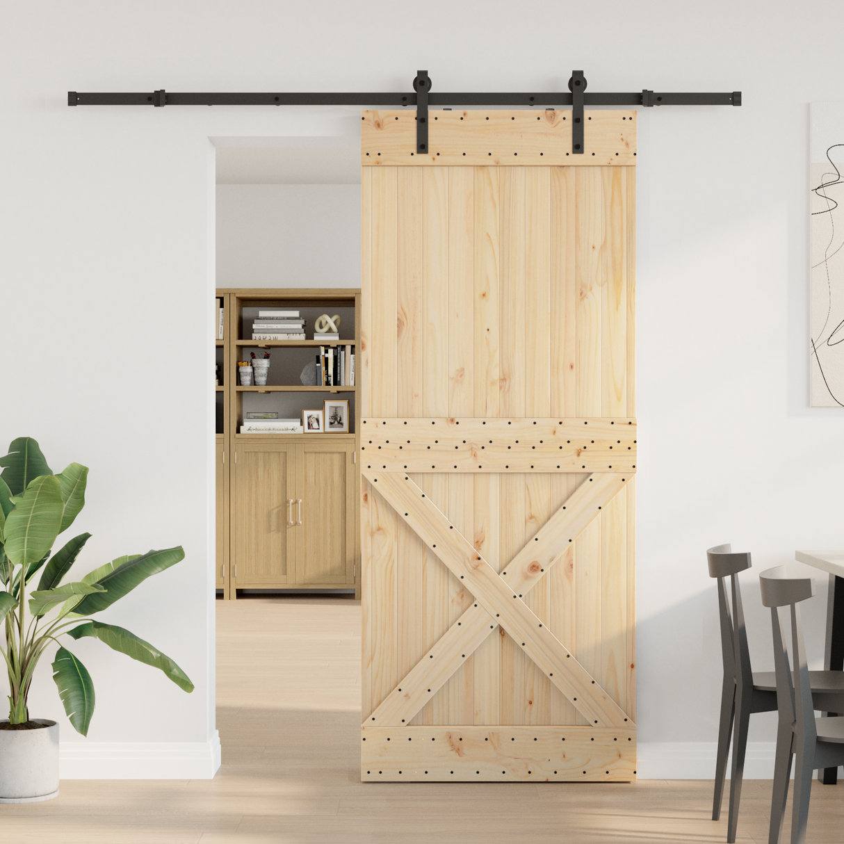 Sliding Door NARVIK Natural and Black 95 x 210 cm (213.5 cm)