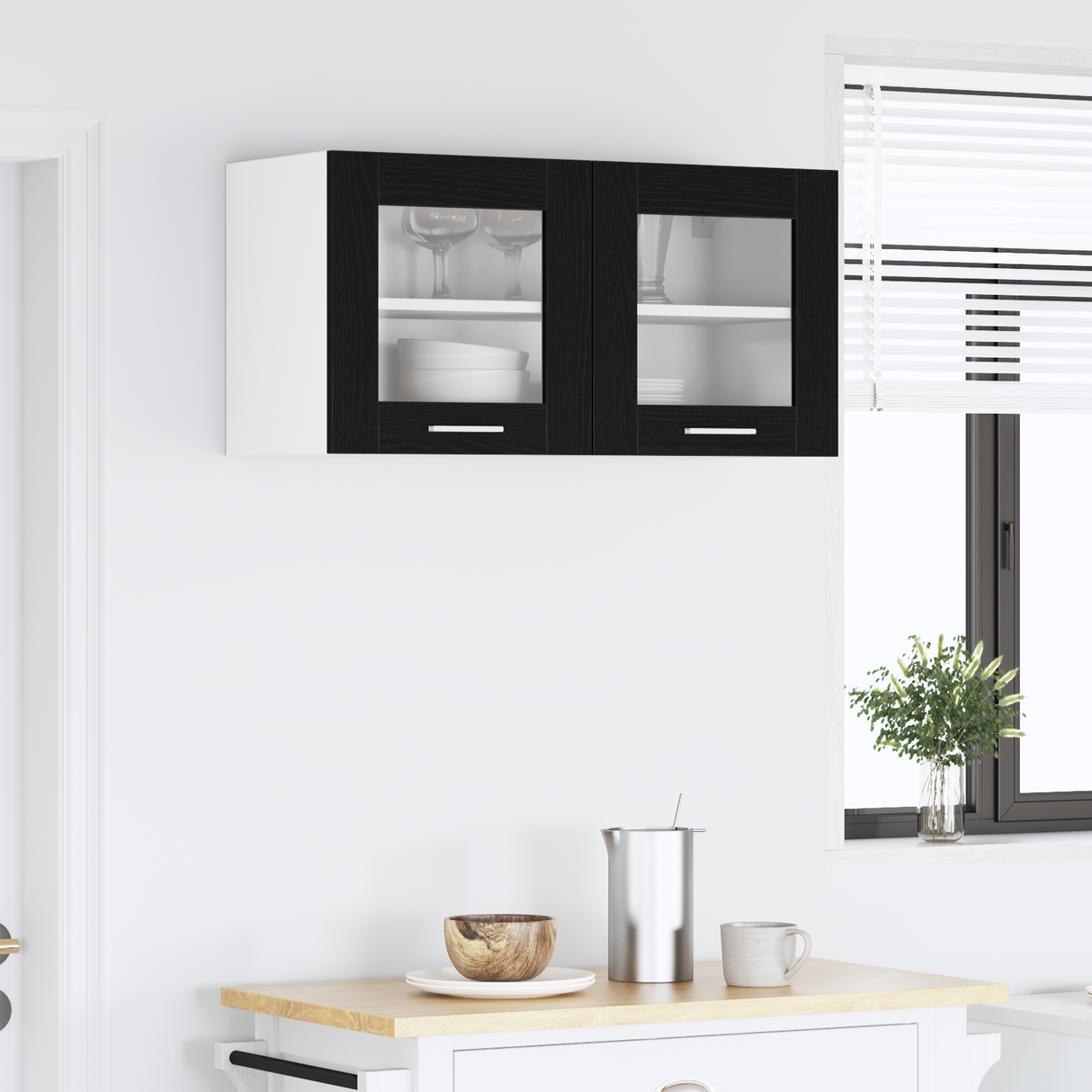 Hanging Cabinet Black Oak and White 80 x 31 x 40 cm