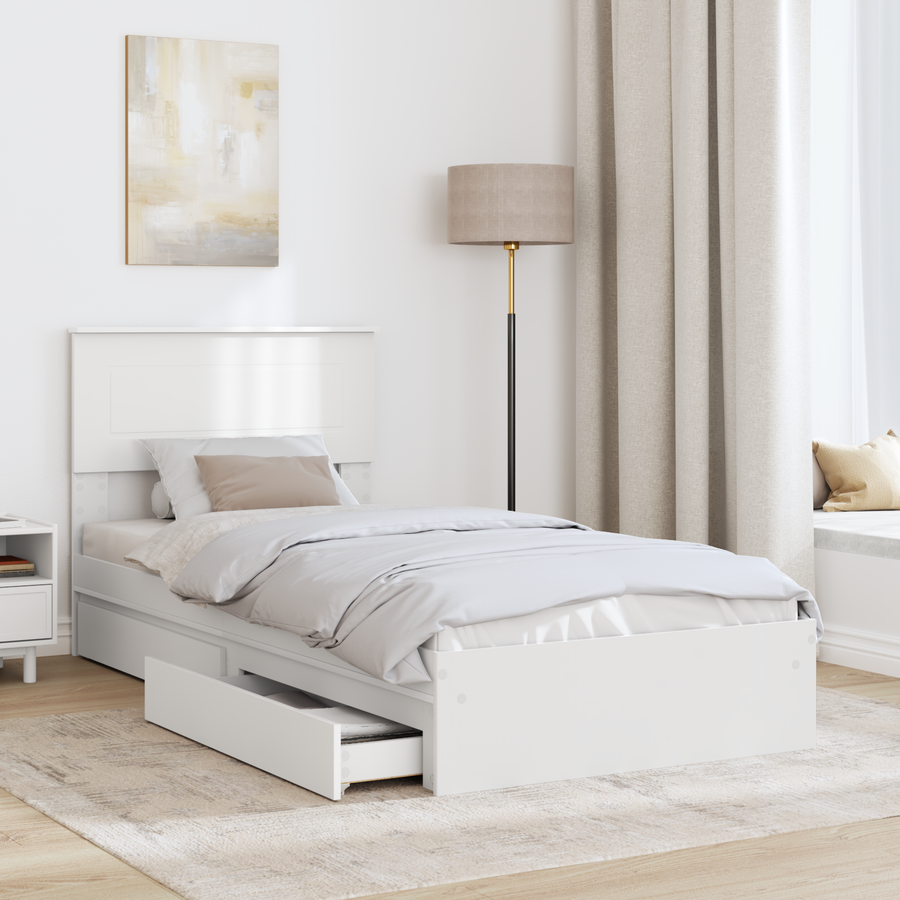 Storage Bed with Drawer White 90 x 190 cm Engineered Wood