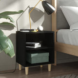 Bed Cabinet with Solid Wood Legs Black 40x30x50 cm - Front View