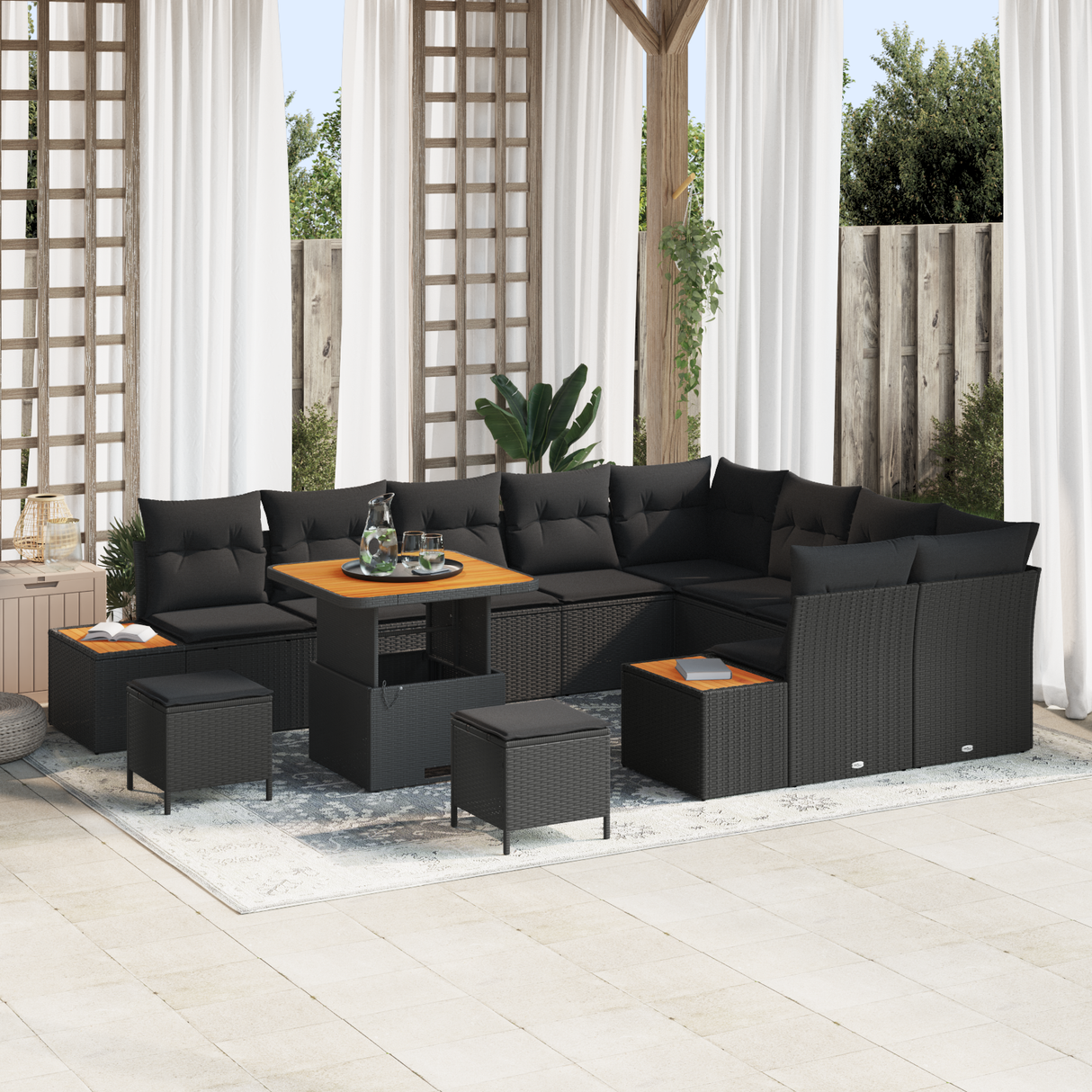 Garden Sofa Set with Cushion 12 pcs Black