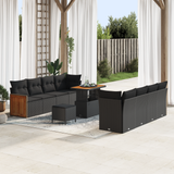 Garden Sofa Set with Cushion 12 pcs Black Poly Rattan