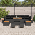 Garden Sofa Set 10 pcs 9-Seater Black Poly rattan