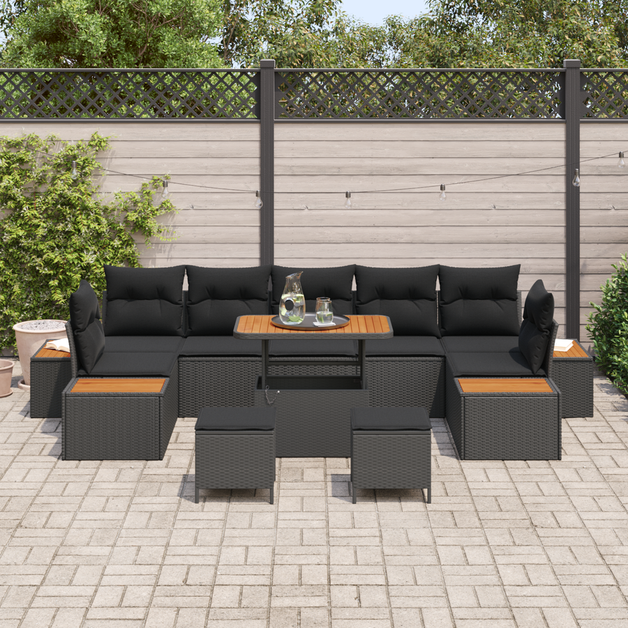Garden Sofa Set 10 pcs 9-Seater Black Poly rattan