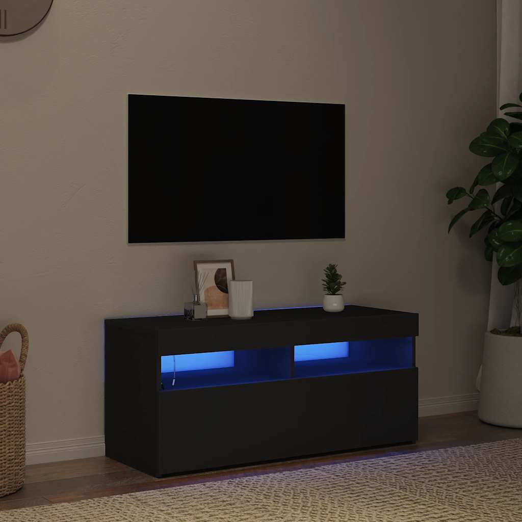 TV Cabinet with LED Lights Black 90x35x40 cm