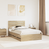 Bed Frame with Drawer Sonoma Oak 135 x 190 cm Engineered Wood - Front View
