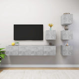 6 Piece TV Cabinet Set Concrete Grey Engineered Wood - Front View