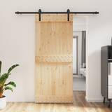 Sliding Door Natural and Black 90 x 210 cm Solid Pine Wood - Front View