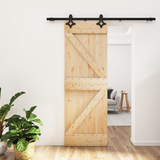 Sliding Door Natural and Black 70 x 210 cm Solid Pine Wood - Front View