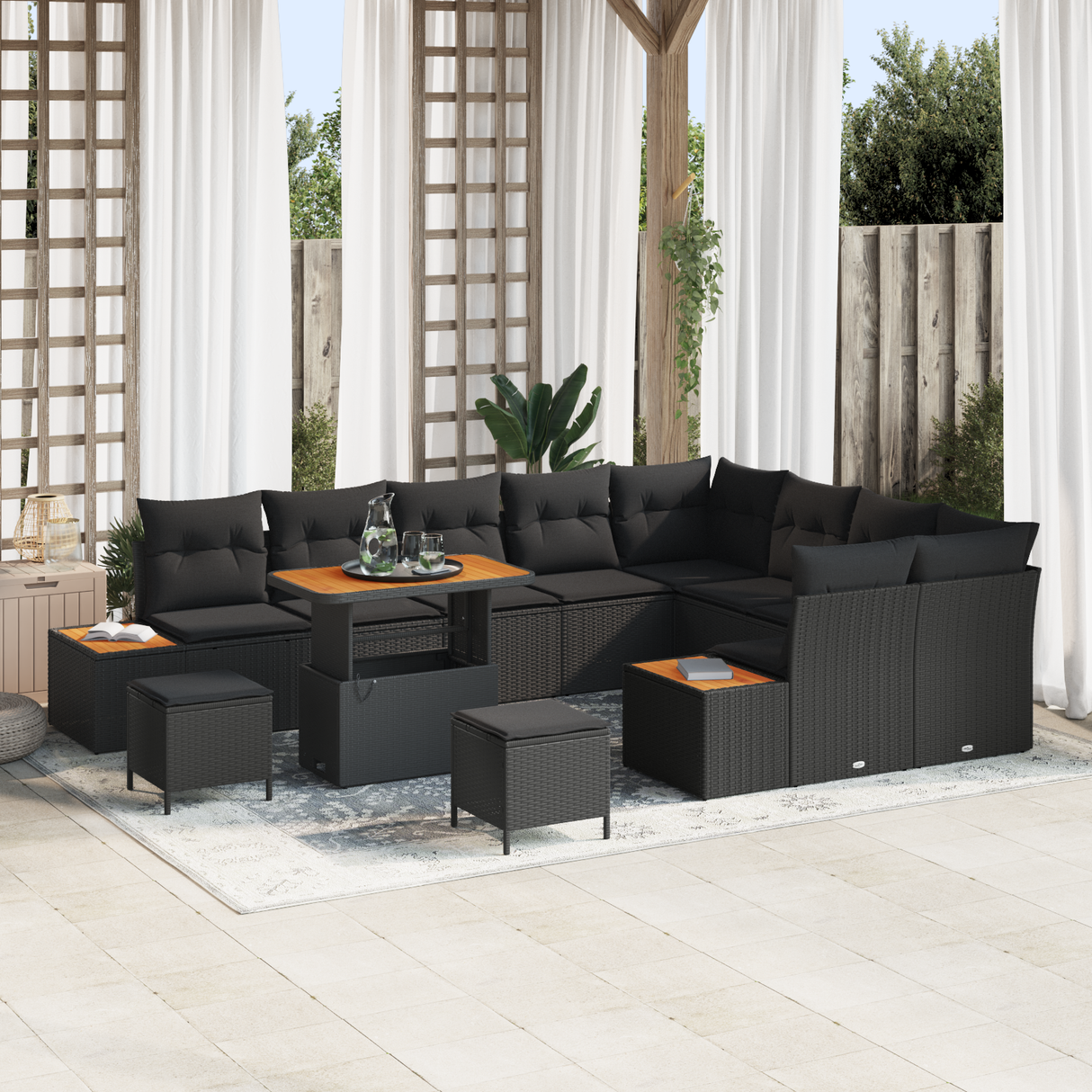 Garden Sofa Set with Cushion 12 pcs Black