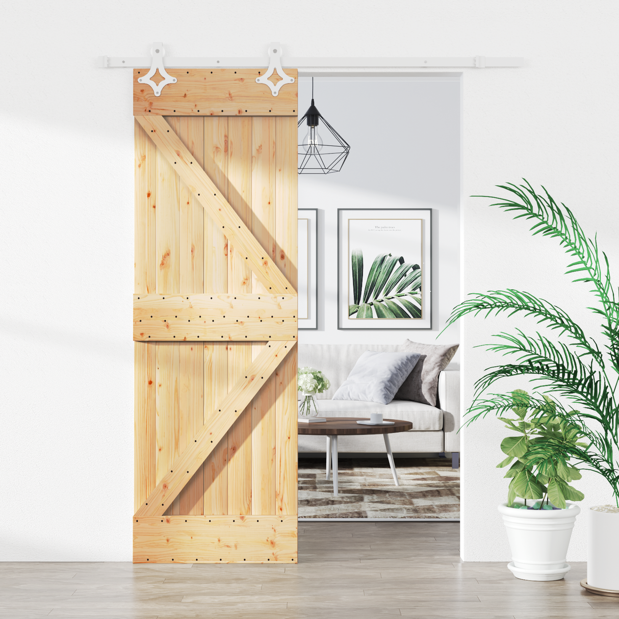 Sliding Door Natural and White 70 x 210 cm Solid Pine Wood