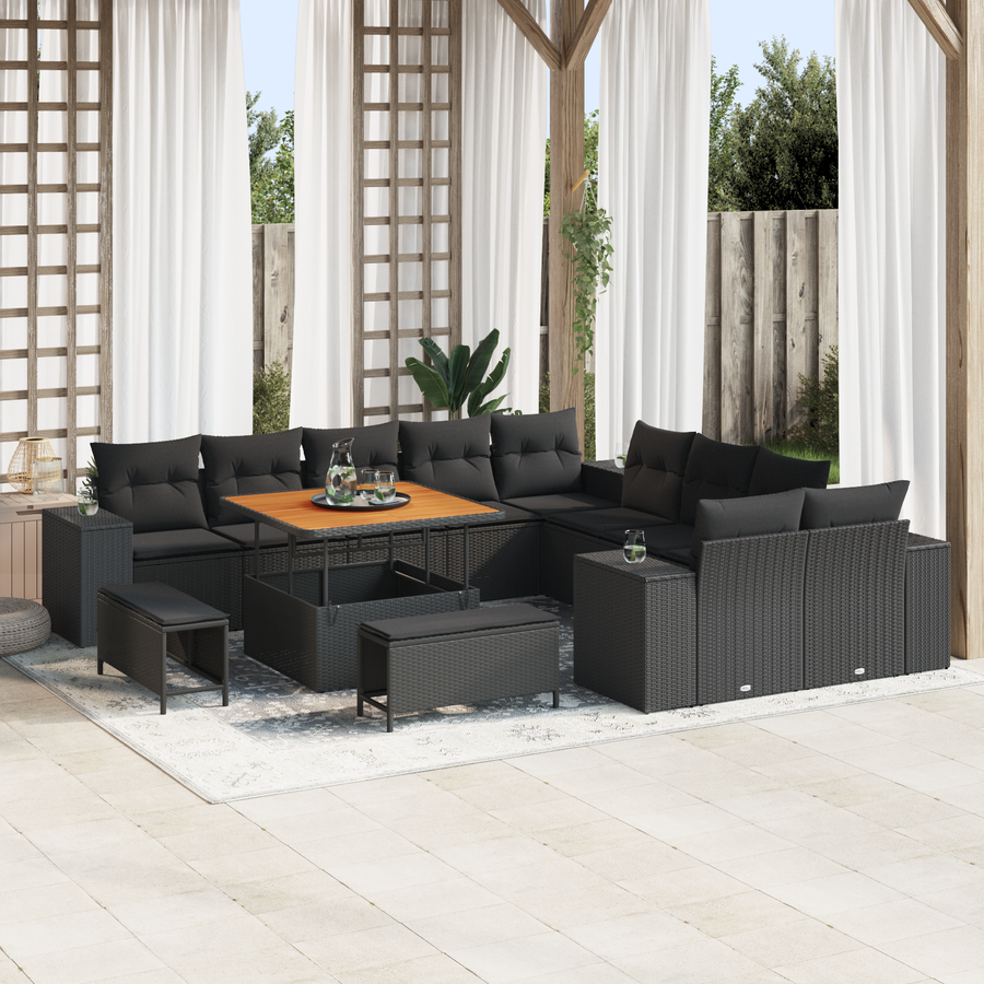 Garden Sofa Set 13 pcs Black Poly Rattan