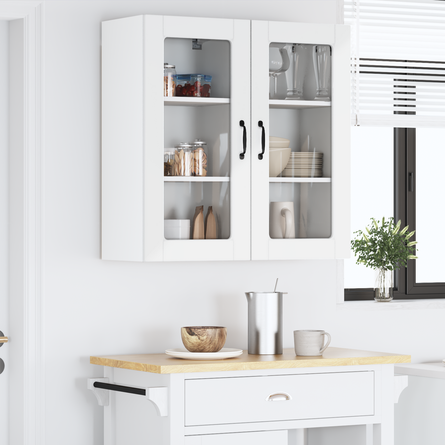 Wall Glass Cabinet LUCCA 2 pcs High Gloss White Engineered Wood