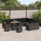 Garden Sofa Set with Cushion 12 pcs Black Poly Rattan - Side View
