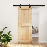 Sliding Door Natural and Black 80 x 210 cm Solid Pine Wood - Front View