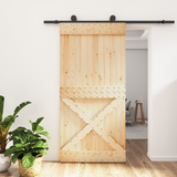 Sliding Door Natural and Black 100 x 210 cm Solid Pine Wood