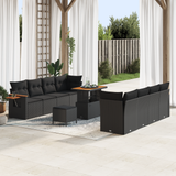 Garden Sofa Set with Cushion 12 pcs Black Poly Rattan - Front View