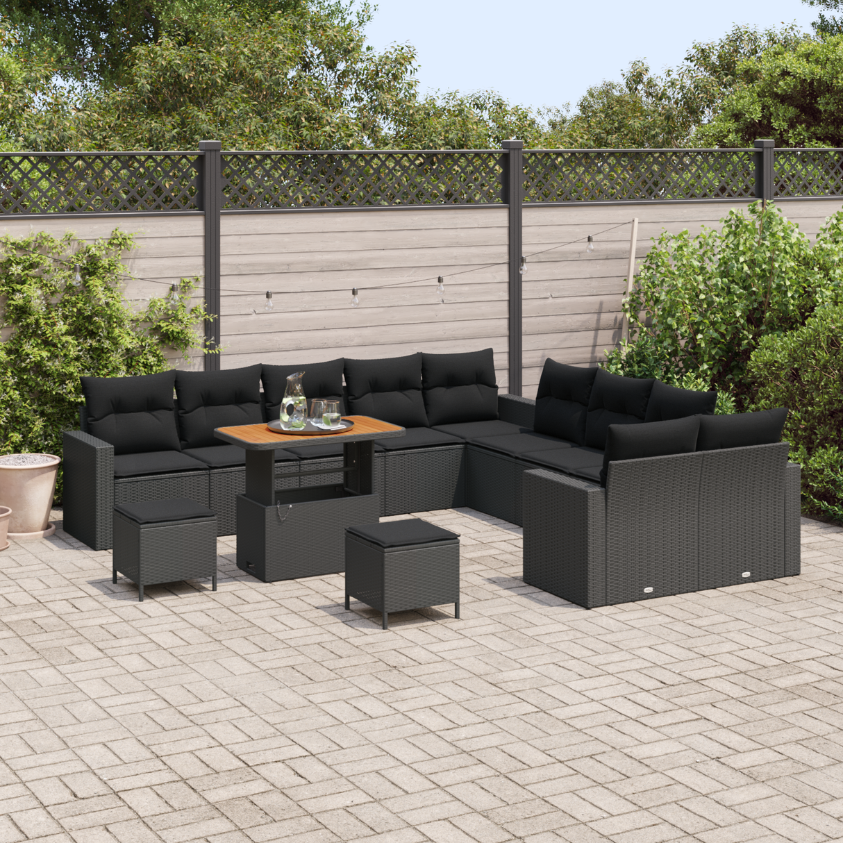 Garden Sofa Set with Cushion 17 pcs Black Poly Rattan