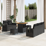 Garden Sofa Set with Cushion 10 pcs Black Poly Rattan - Front View