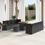 Garden Sofa Set with Cushion 12 pcs Black Poly Rattan - Front View