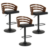 Sarantino Set of 3 Bentwood Walnut Barstool Leather Seat and Metal Base