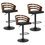 Sarantino Set of 3 Bentwood Walnut Barstool Leather Seat and Metal Base