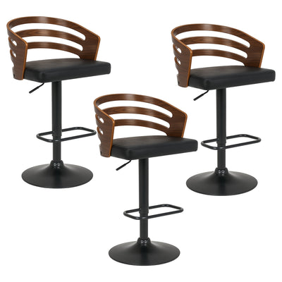 Sarantino Set of 3 Bentwood Walnut Barstool Leather Seat and Metal Base