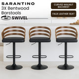 Sarantino Set of 3 Bentwood Walnut Barstool Leather Seat and Metal Base - Front View