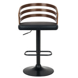 Sarantino Set of 3 Bentwood Walnut Barstool Leather Seat and Metal Base