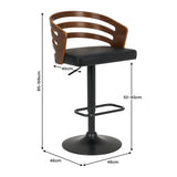 Sarantino Set of 3 Bentwood Walnut Barstool Leather Seat and Metal Base