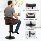 Sarantino Set of 3 Bentwood Walnut Barstool Leather Seat and Metal Base