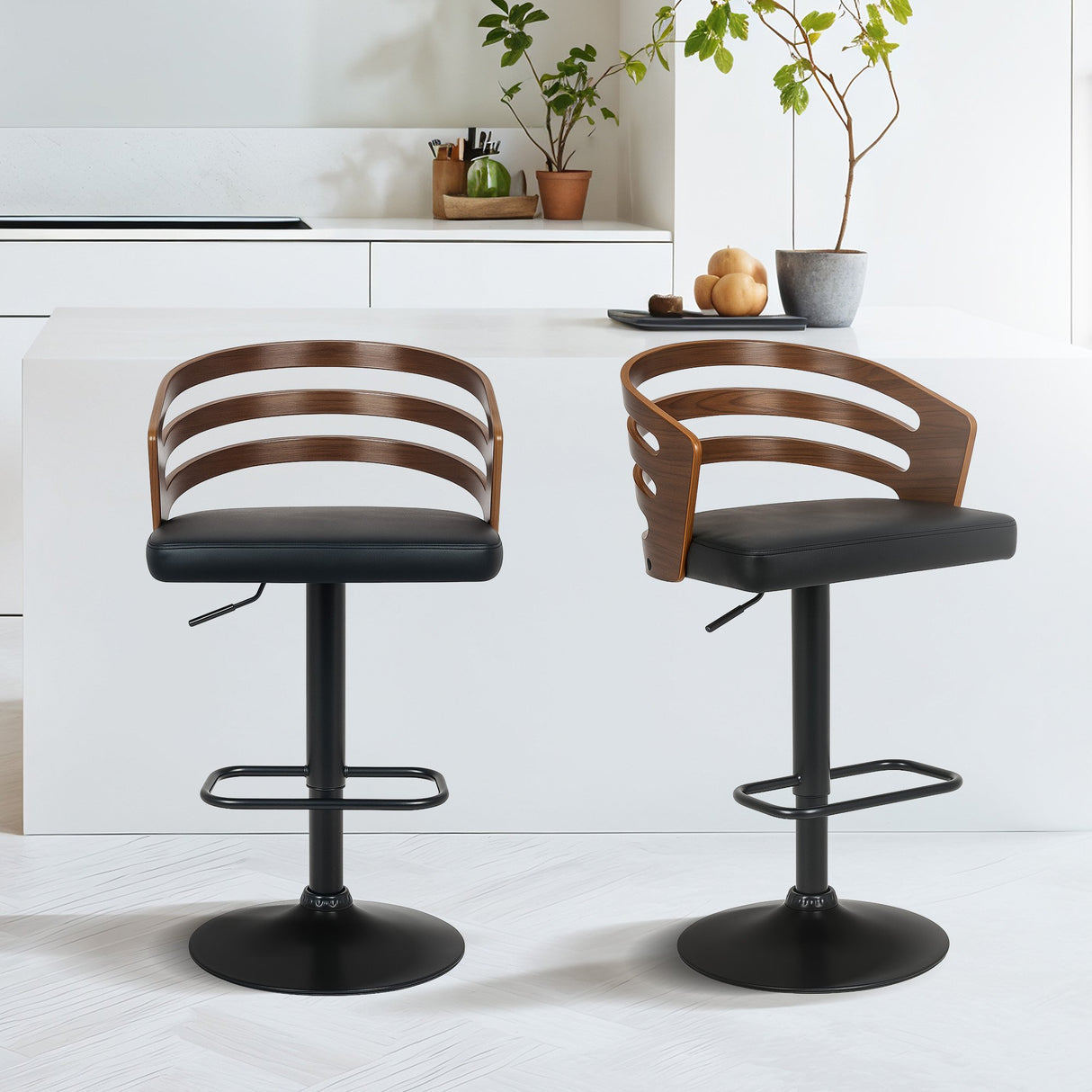 Sarantino Bentwood Walnut Barstool Leather Seat and Metal Base