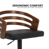 Sarantino Bentwood Walnut Barstool Leather Seat and Metal Base