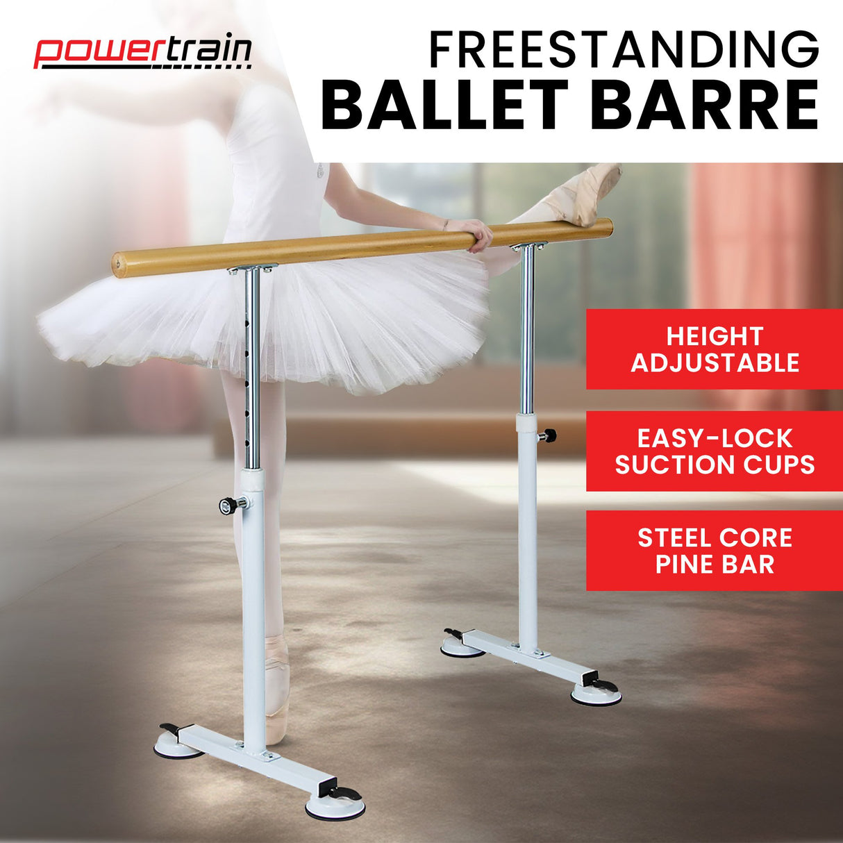 Powertrain 150cm Ballet Barre Freestanding Adjustable Height