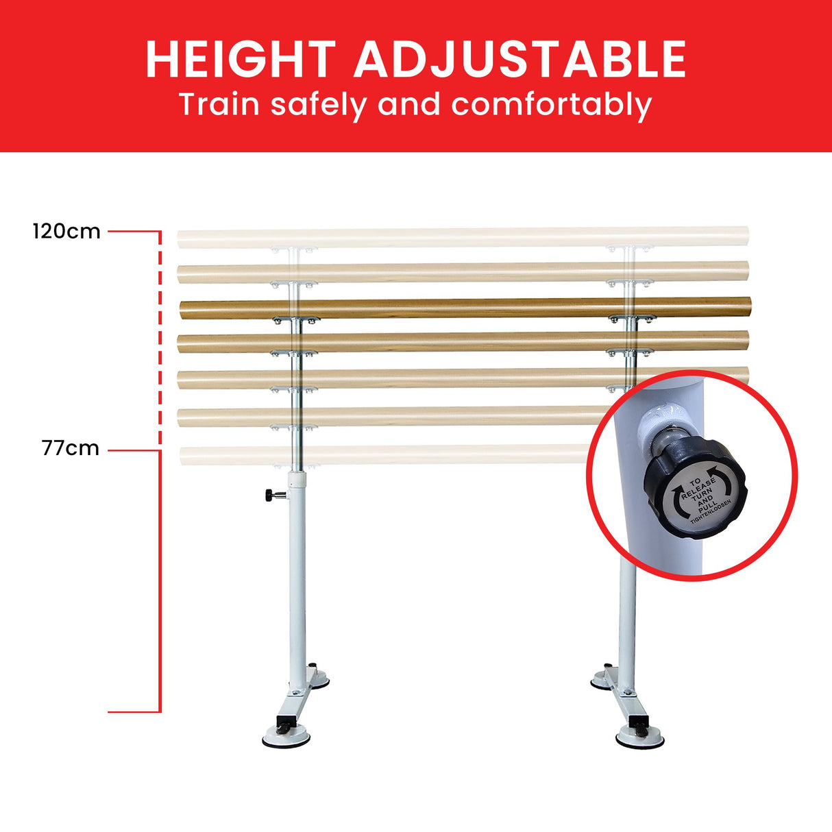 Powertrain 150cm Ballet Barre Freestanding Adjustable Height