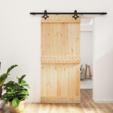 Sliding Door Natural and Black 95 x 210 cm Solid Pine Wood