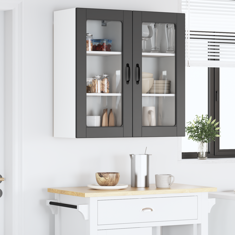 Wall Glass Cabinet LUCCA 2 pcs Black Engineered Wood
