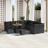 Garden Sofa Set with Cushion 13 pcs Black Poly Rattan - Front View