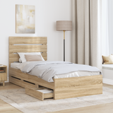 Bed Frame with Drawer Sonoma Oak 90 x 190 cm Engineered Wood - Side View