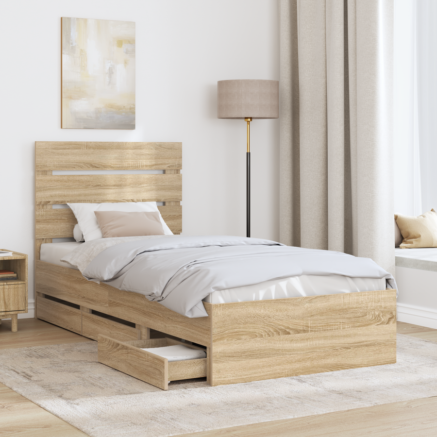 Bed Frame with Drawer Sonoma Oak 90 x 190 cm Engineered Wood