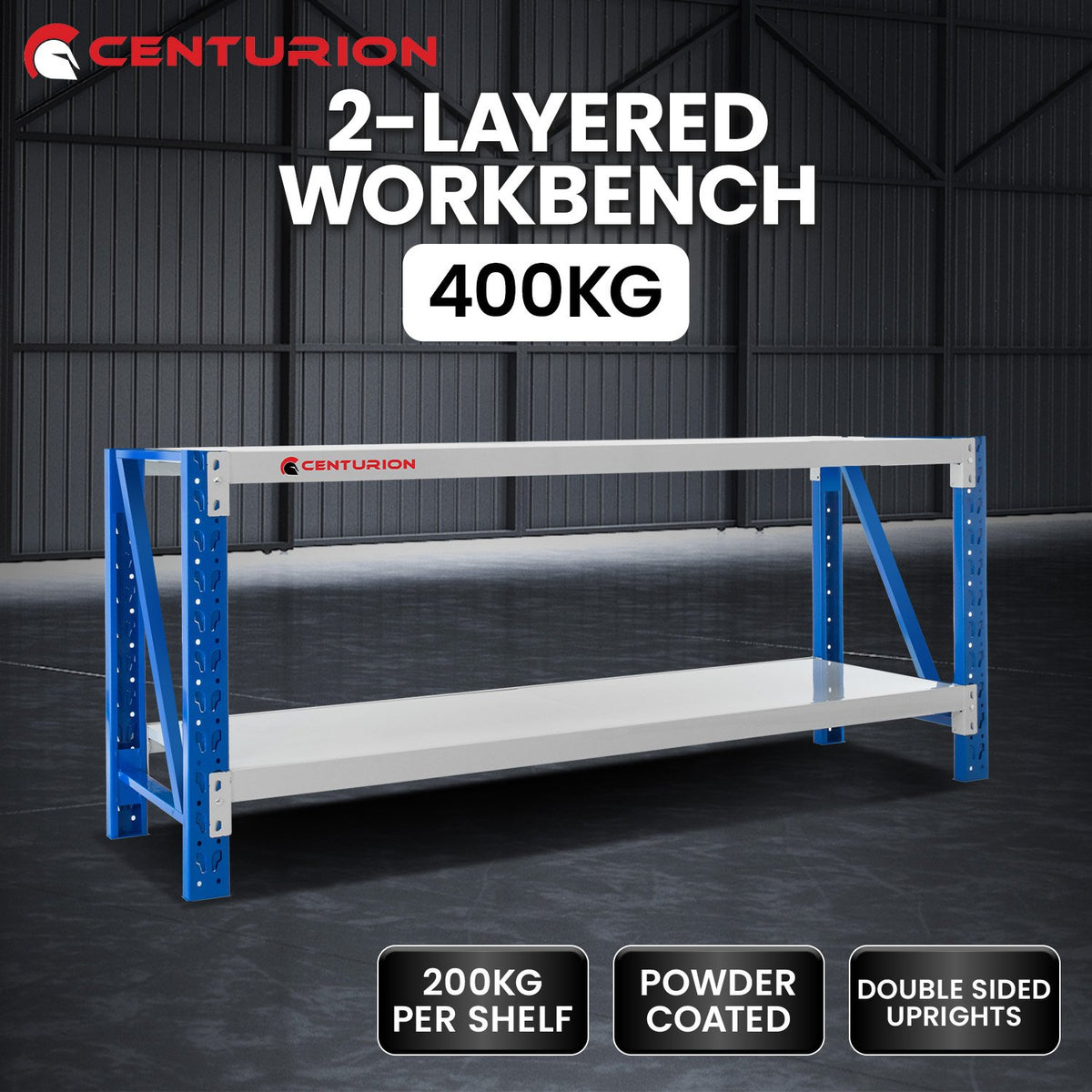 Centurion 2 Layers Work Bench 2m 400kg - Grey Blue