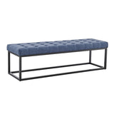 Cameron Button-Tufted Upholstered Bench with Metal Legs - Blue - Front View
