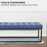 Cameron Button-Tufted Upholstered Bench with Metal Legs - Blue - Rear View