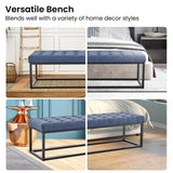 Cameron Button-Tufted Upholstered Bench with Metal Legs - Blue - Close-Up Angle