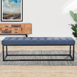 Cameron Button-Tufted Upholstered Bench with Metal Legs - Blue - Extra Image